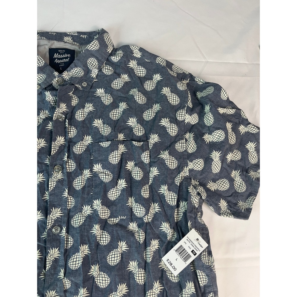 Massive Apparel Mens Pineapple Button Down Shirt Short Sleeve Size‎ L